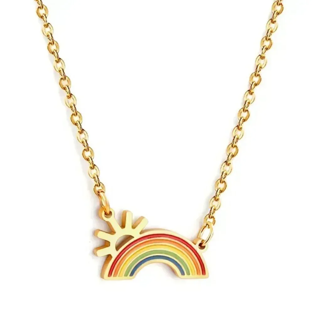 Rainbow Sunshine Pendant Chain Necklace in Gold
